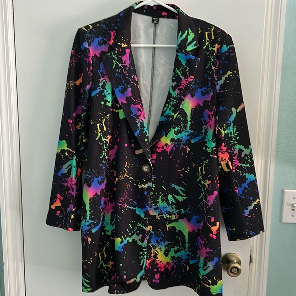 SHEIN curve splash ink print blazer with shoulder pads size 1XL